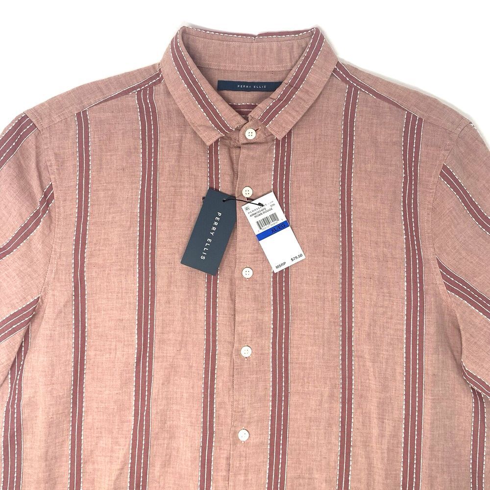 Perry Ellis Untucked Roan Rouge Men's Short Sleeve Button Up Shirt Size XL‎